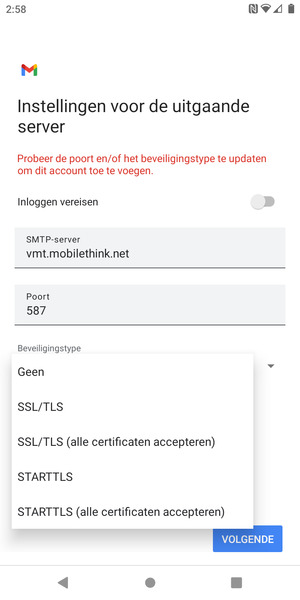 Selecteer Geen en VOLGENDE