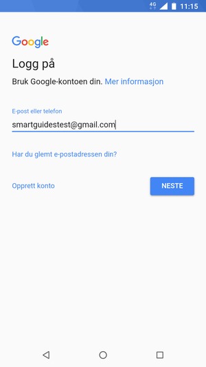 Skriv inn din Gmail-adresse og velg NESTE