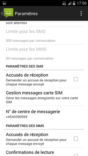 Faites défiler et sélectionnez N° de centre de messagerie