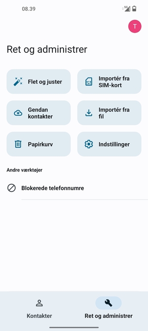 Vælg Importér fra SIM-kort