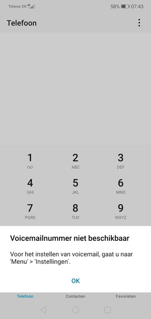 Als uw voicemail niet geïnstalleerd is, selecteert u OK