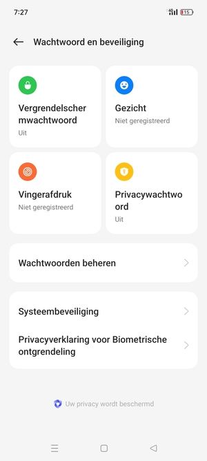 Om uw schermvergrendeling te activeren, ga naar het Wachtwoord en beveiliging-menu en selecteer Vergrendelscherm wachtwoord