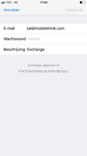 Voer uw Exchange e-mailgegevens in en selecteer Volgende