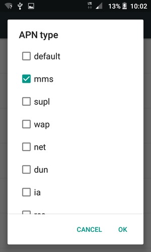 Check the mms checkbox and select OK