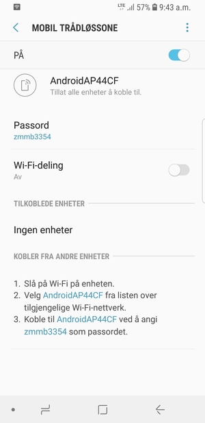 Telefonen din er konfigurert for bruk som et modem