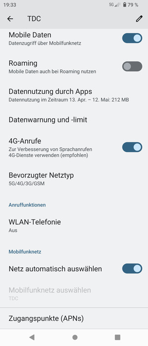 Scrollen Sie und wählen Sie Bevorzugter Netztyp