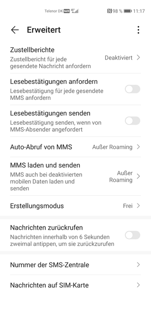 Wählen Sie Nummer der SMS-Zentrale