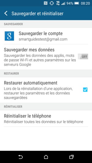 Sélectionnez Sauvegarder le compte