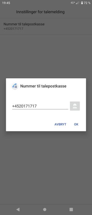 Skriv inn Nummer til talepostkasse og velg OK