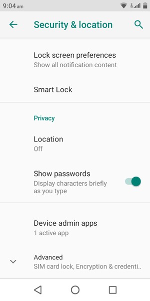 To change the PIN for the SIM card, scroll to and select Advanced