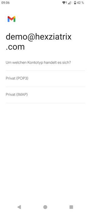 Wählen Sie Privat (POP3) oder Privat (IMAP)