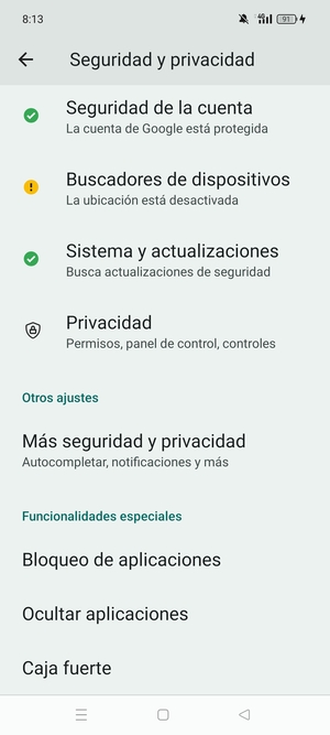 Desplácese y seleccione Más seguridad y privacidad