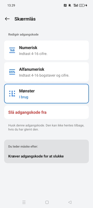 Din telefon er nu sikret med en skærmlås