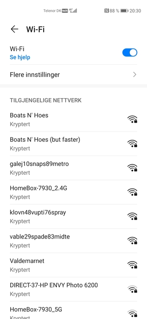 Velg det trådløse nettverket du vil koble til
