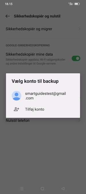 Vælg din sikkerhedskopi-konto