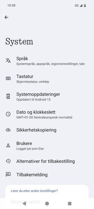 Velg Sikkerhetskopiering