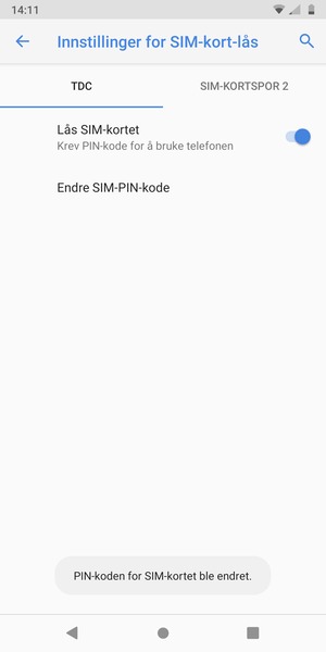 Din PIN-kode er endret