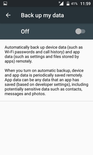 Turn on Back up my data