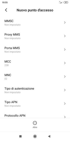 Scorri verso il basso e inserisci le informazioni degli MMS