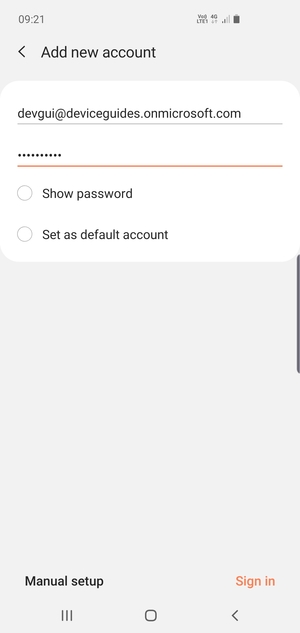 Enter your Email address and Password. Select Manual setup