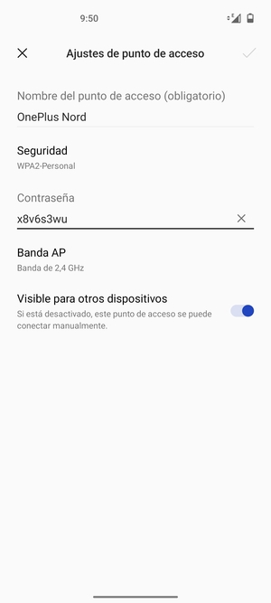 Introduzca una contraseña de punto de acceso Wi-Fi de al menos 8 caracteres y seleccione Aceptar