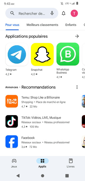 Sélectionnez la barre de Recherche
