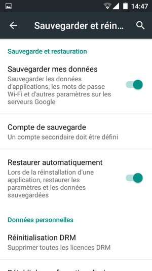Sélectionnez Compte de sauvegarde