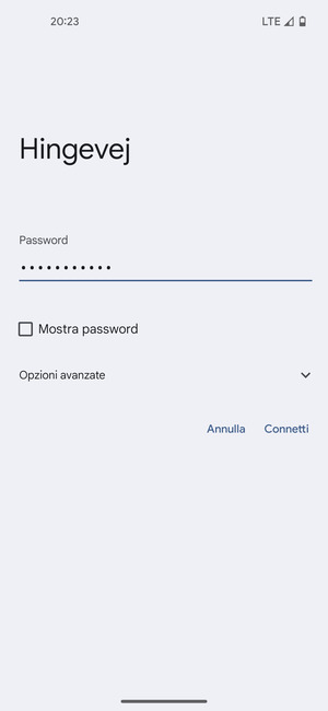 Inserisci la password del Wi-Fi e seleziona Connetti