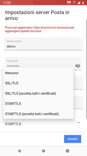 Seleziona Nessuno e AVANTI