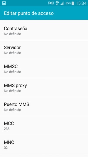 Desplácese hacia abajo e introduzca la información MMS