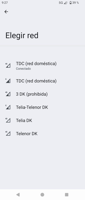 Seleccione un operador de red de la lista