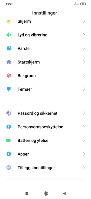 Bla til og velg Passord og sikkerhet
