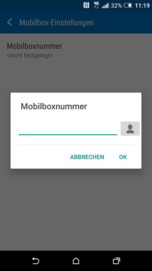 Geben Sie die Voicemail-Nummer ein und wählen Sie OK