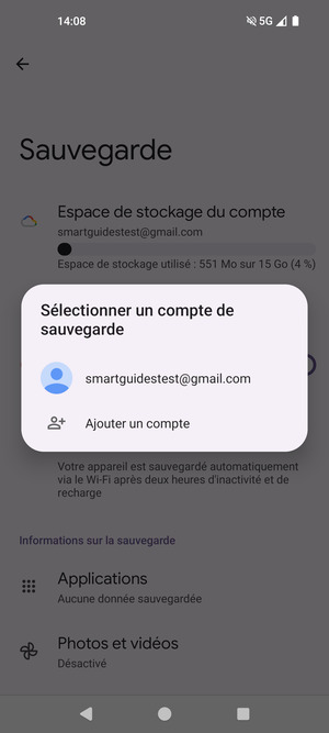Sélectionnez votre compte de sauvegarde