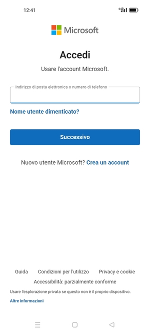 Inserisci il tuo indirizzo email e seleziona Successivo