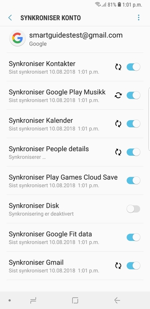 Din informasjon blir synkronisert