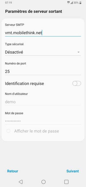 Désactiver le Identification requise et sélectionner Suivant