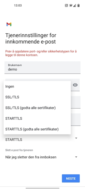 Velg Ingen og NESTE