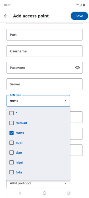 Check the mms checkbox