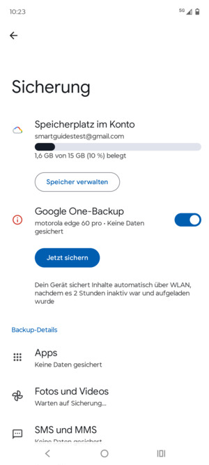 Wählen Sie Speicherplatz im Konto