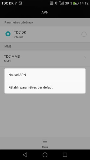 Sélectionnez le bouton du Menu puis Rétablir paramètres par défaut