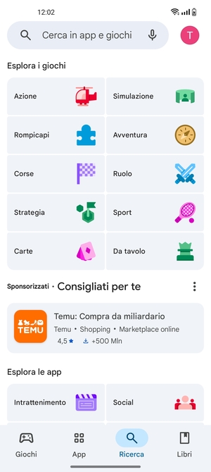 Seleziona la barra di ricerca
