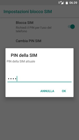 Inserisci PIN della SIM attuale e seleziona OK