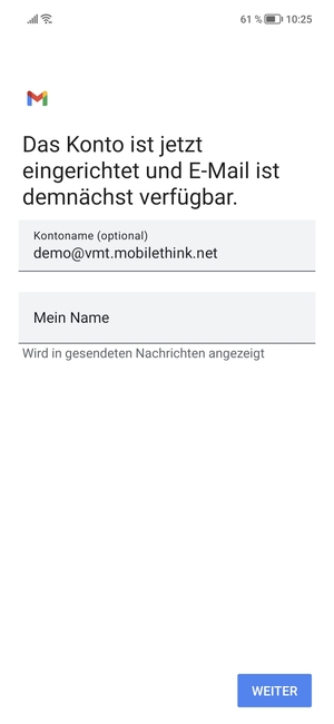 Geben Sie Ihrem Konto einen Namen und geben Sie Ihren Namen ein. Wählen Sie WEITER