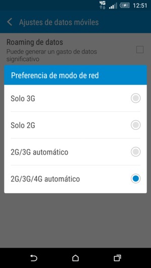 Seleccione Solo 2G para habilitar 2G