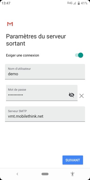 Saisissez l'adresse du serveur sortant