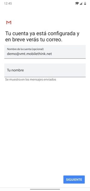 Déle a su cuenta un nombre y escriba su nombre. Seleccione SIGUIENTE