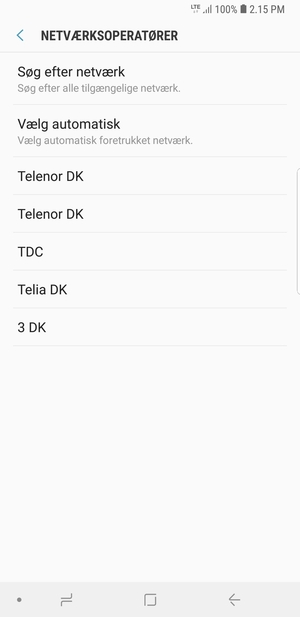 Vælg en netværksudbyder fra listen