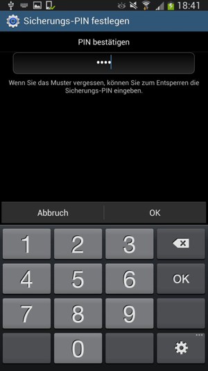 Bestätigen Sie Ihre Backup-PIN und wählen Sie OK