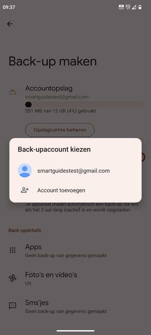 Selecteer uw back-up-account